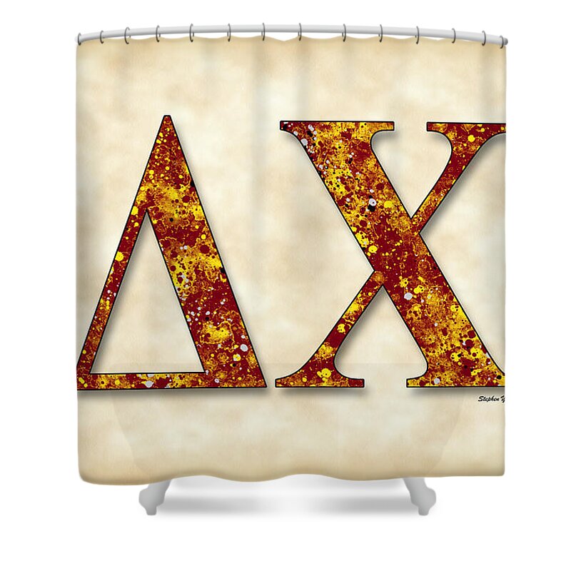 Delta Chi Shower Curtain featuring the digital art Delta Chi - Parchment by Stephen Younts