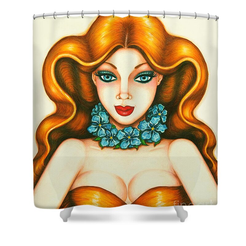 Art Print Shower Curtain featuring the drawing Demure by Tara Shalton
