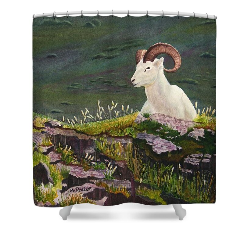 Denali Shower Curtain featuring the painting Denali Dall Sheep by Mike Robles