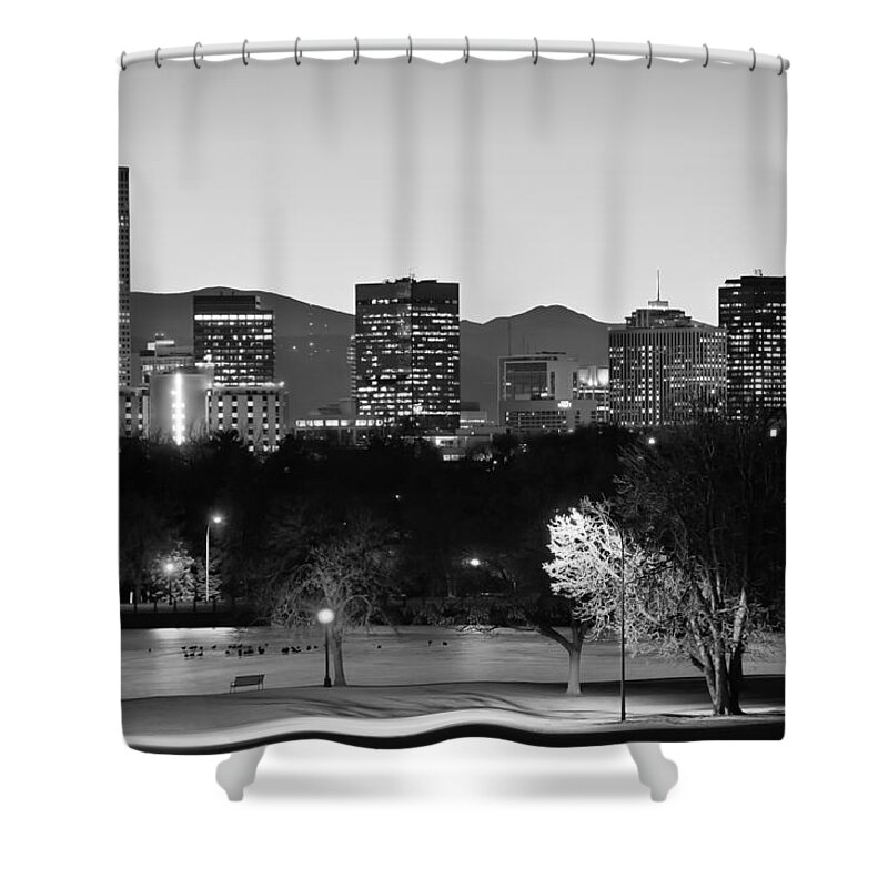 America Shower Curtain featuring the photograph Denver Colorado Skyline in Black and White by Gregory Ballos