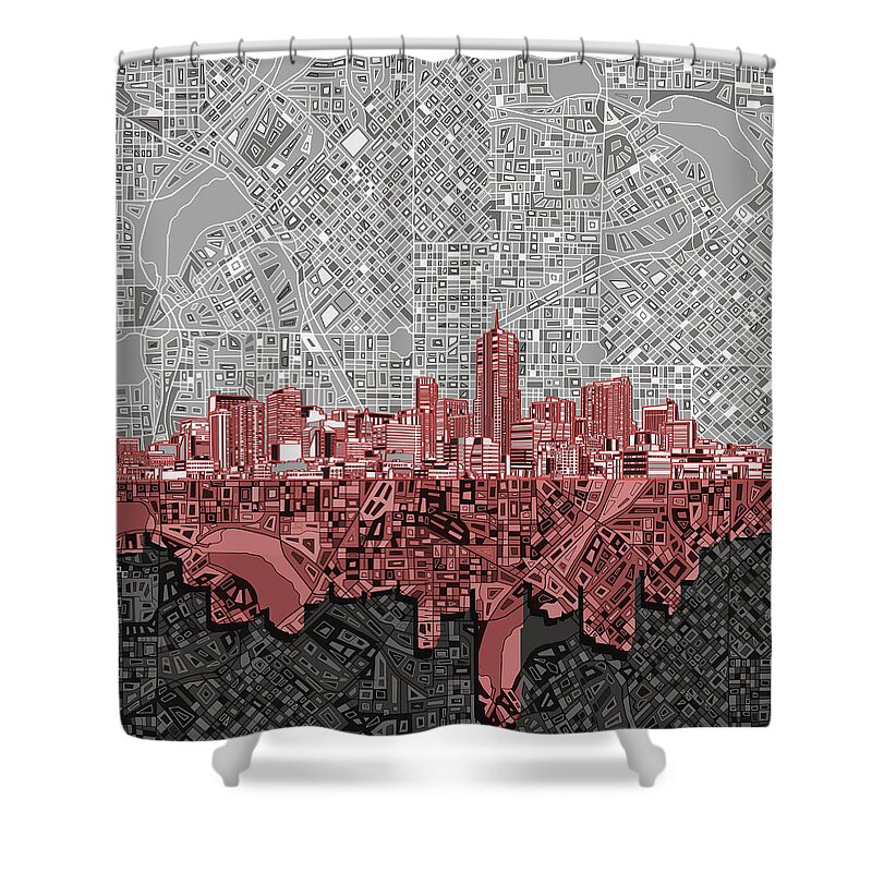 Denver Skyline Shower Curtain featuring the painting Denver Skyline Abstract 2 by Bekim M