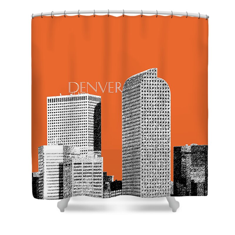 Architecture Shower Curtain featuring the digital art Denver Skyline - Coral by DB Artist