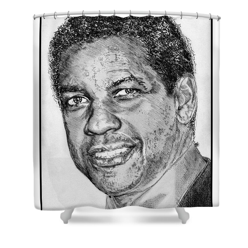 Mccombie Shower Curtain featuring the drawing Denzel Washington in 2009 by J McCombie