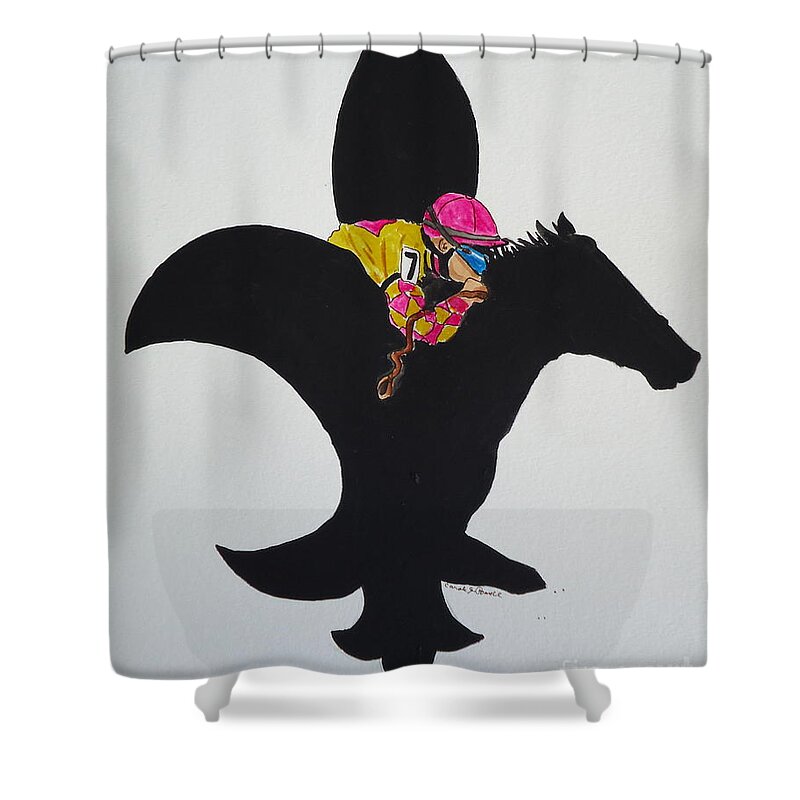 Derby Shower Curtain featuring the painting Derby Fleur de Lis by Carole Powell