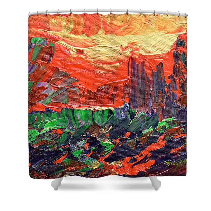 Bold Abstract Shower Curtain featuring the painting Desert Gold by Donna Blackhall