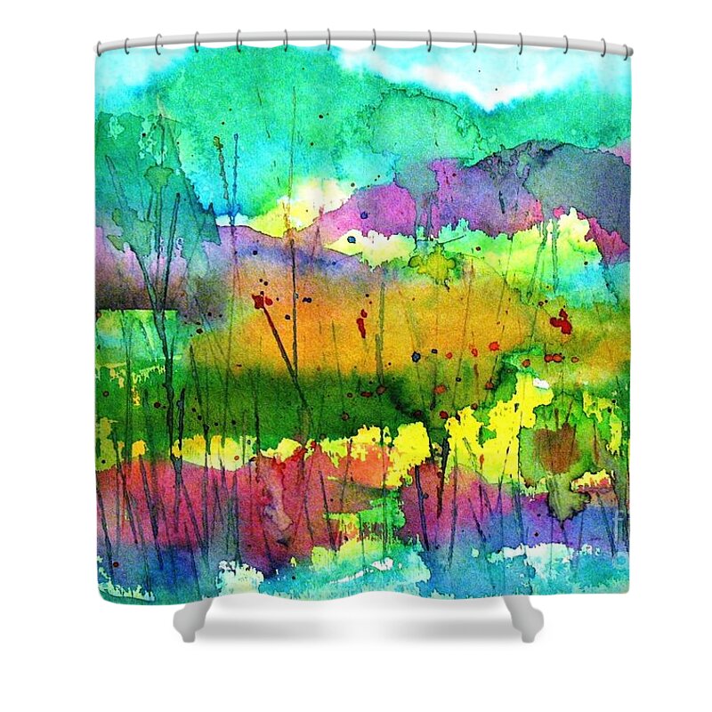 Springtime Shower Curtain featuring the painting Desert in the Spring by Hazel Holland