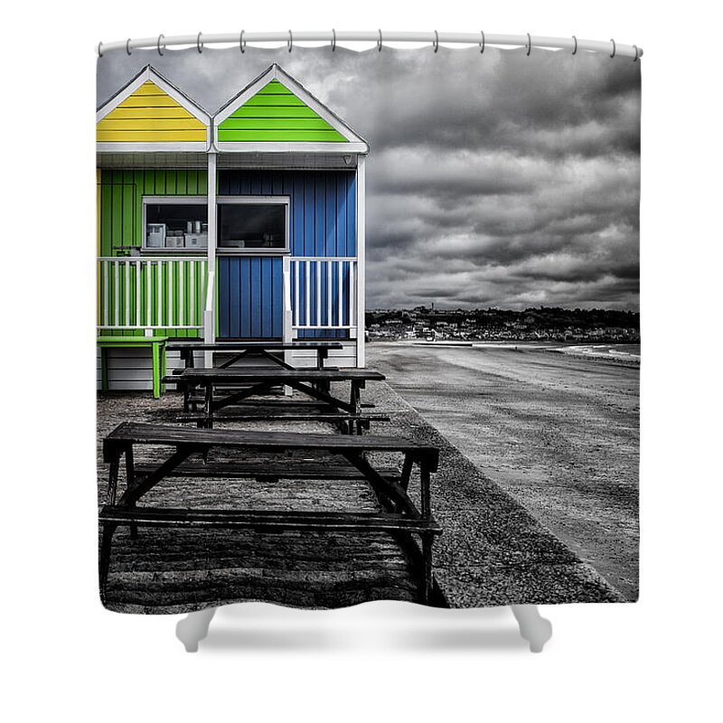 Jersey Shower Curtain featuring the photograph Deserted Cafe by Nigel R Bell