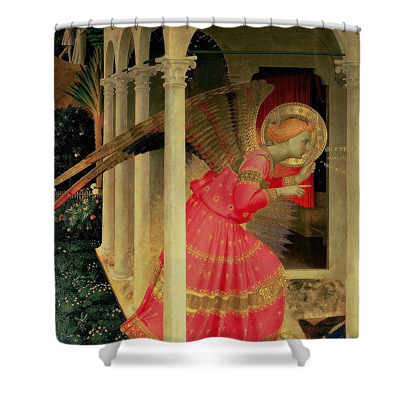 Arcade Shower Curtain featuring the painting Detail from The Annunciation showing the Angel Gabriel by Fra Angelico