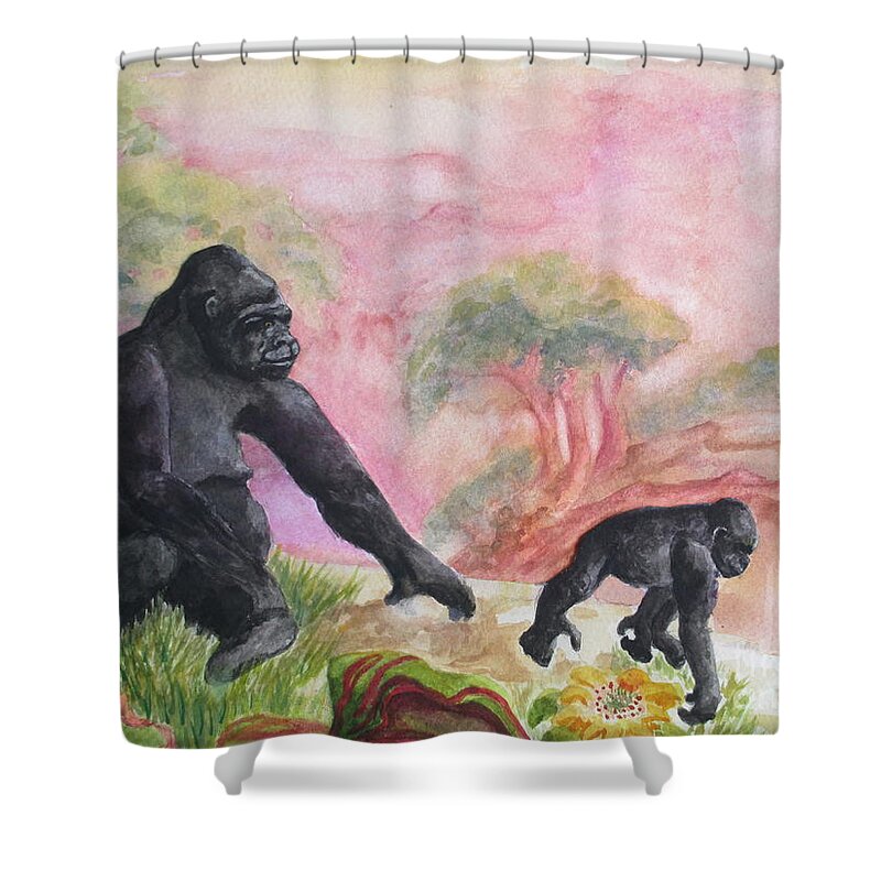 Western Lowland Gorilla Shower Curtain featuring the painting Determination by Lynn Maverick Denzer