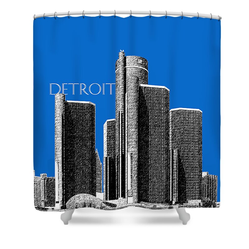 Detroit Shower Curtain featuring the digital art Detroit Skyline 1 - Blue by DB Artist