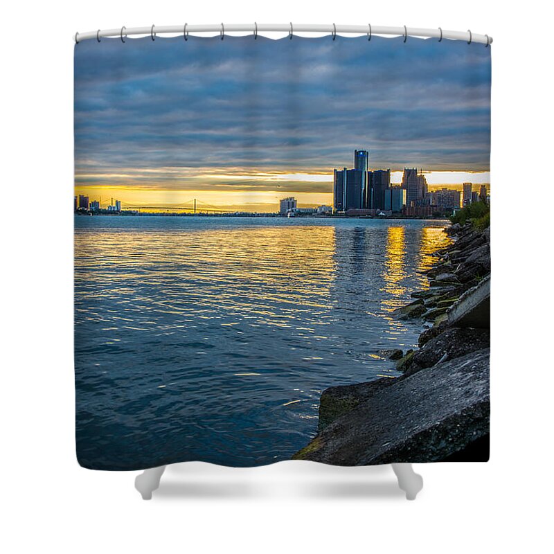 Detroit Shower Curtain featuring the photograph Detroit Sunset by Pravin Sitaraman