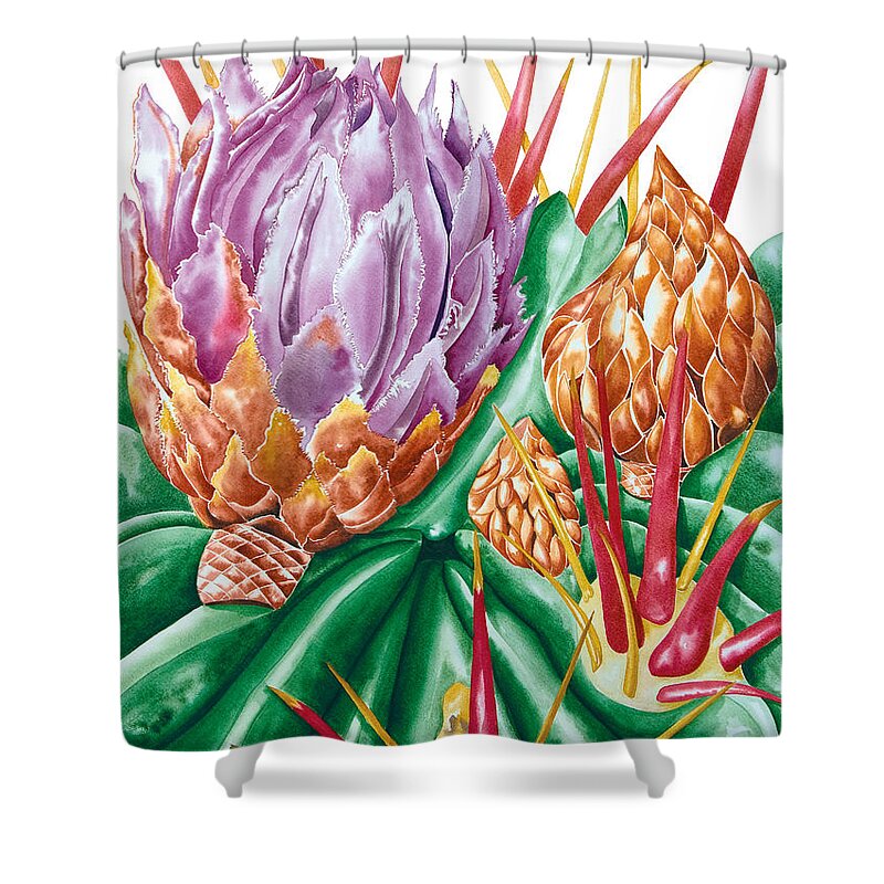 Flower Shower Curtain featuring the painting Devil's Tongue Cactus Flower by Kandyce Waltensperger
