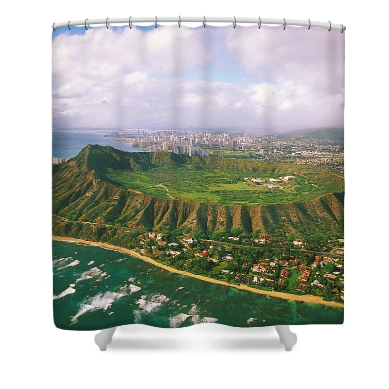 Above Shower Curtain featuring the photograph Diamond Head Crater by Tomas del Amo - Printscapes