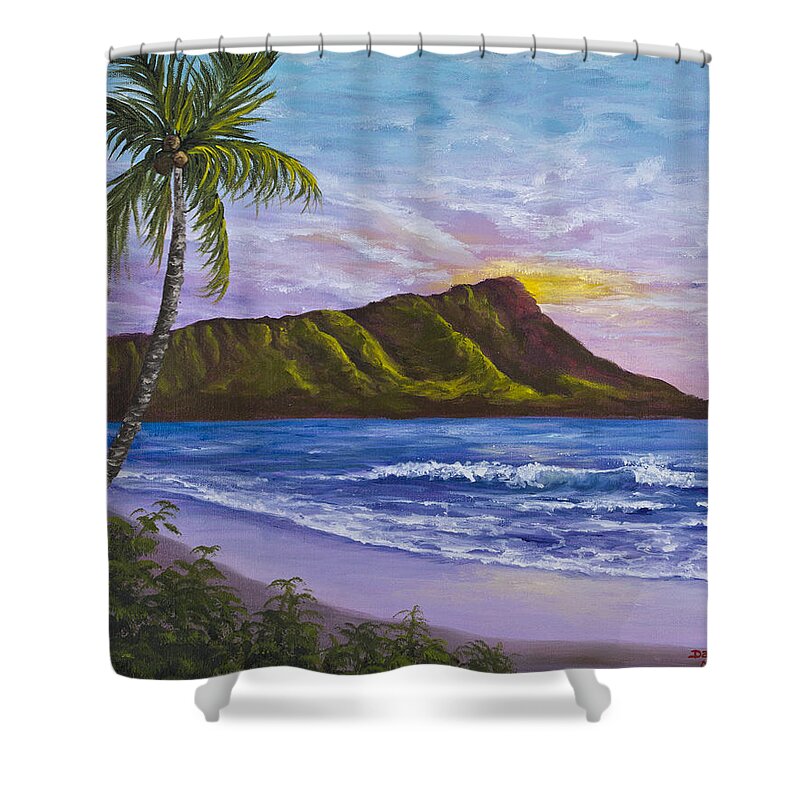 Hawaii Shower Curtain featuring the painting Diamond Head by Darice Machel McGuire