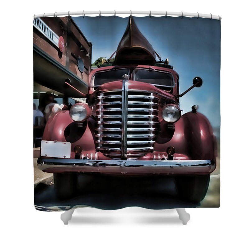 Diamondt Shower Curtain featuring the mixed media Diamond T Vintage Truck Art by Lesa Fine