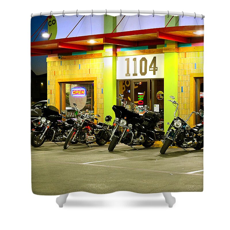 Harley Davidson Shower Curtain featuring the photograph Dinner Time by Derry Murphy