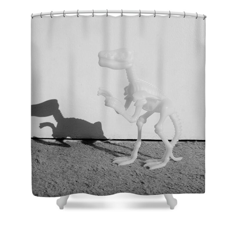 Dinosaur Shower Curtain featuring the photograph Dino B W by Rob Hans