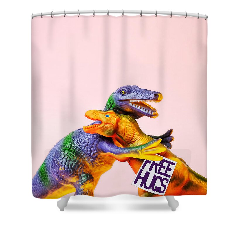 Fun Shower Curtain featuring the photograph Dinosaurs Hugging by Juj Winn