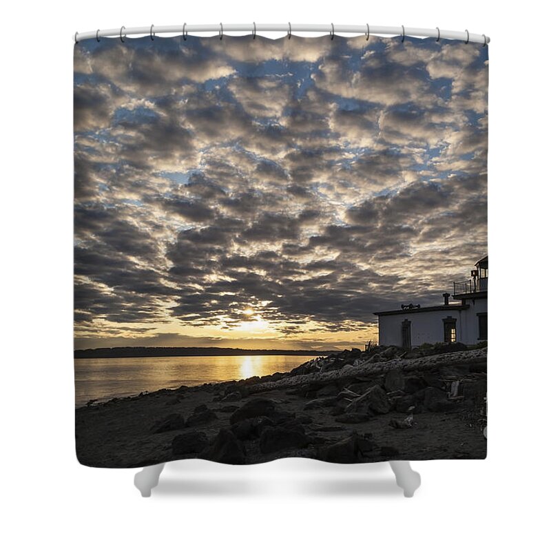 Lighthouse Shower Curtain featuring the photograph Discovery Park Lighthouse Cloudburst by Mike Reid