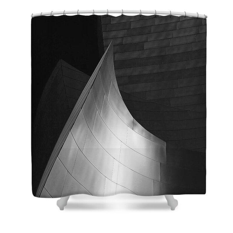 Walt Disney Concert Hall Shower Curtain featuring the photograph Disney Hall Abstract Black and White by Rona Black