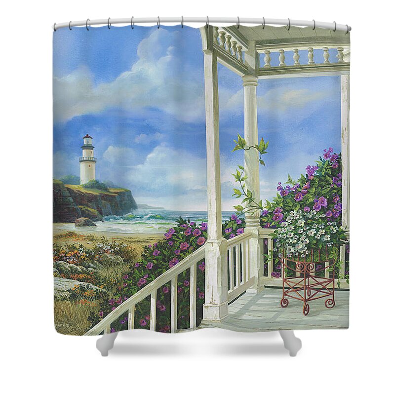 Lighthouse Shower Curtain featuring the painting Distant Dreams by Michael Humphries