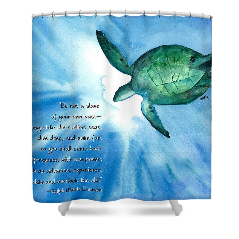 Sea Turtle Shower Curtain featuring the painting Dive Deep by Michal Madison