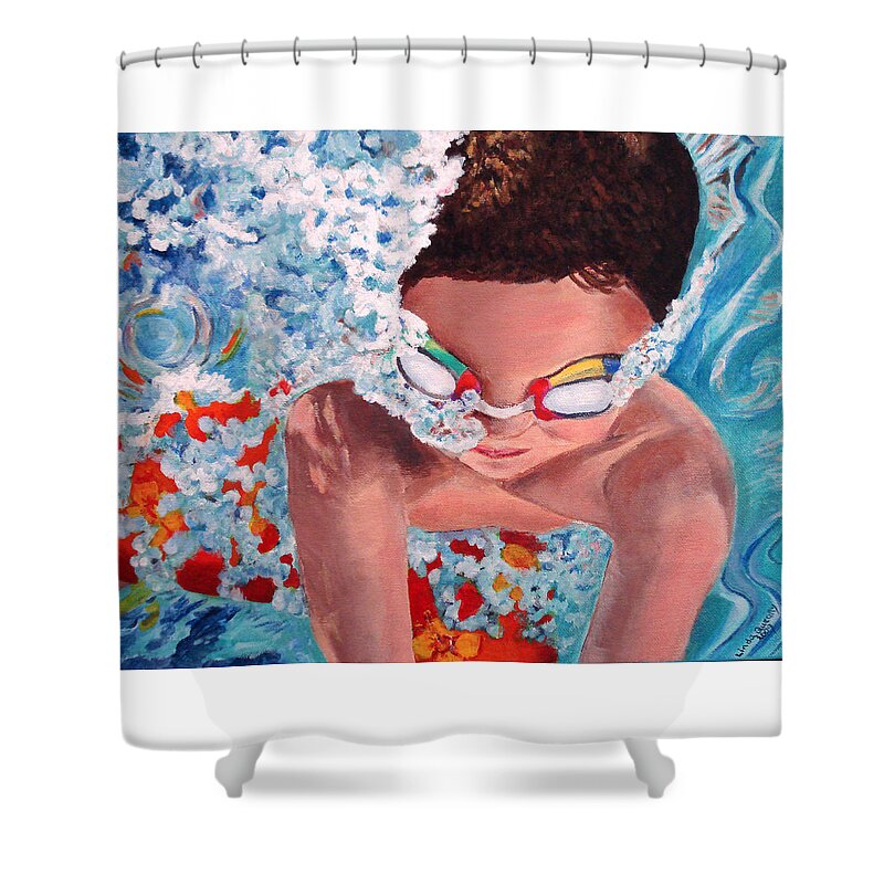 Swimming Shower Curtain featuring the painting Dive In by Linda Queally