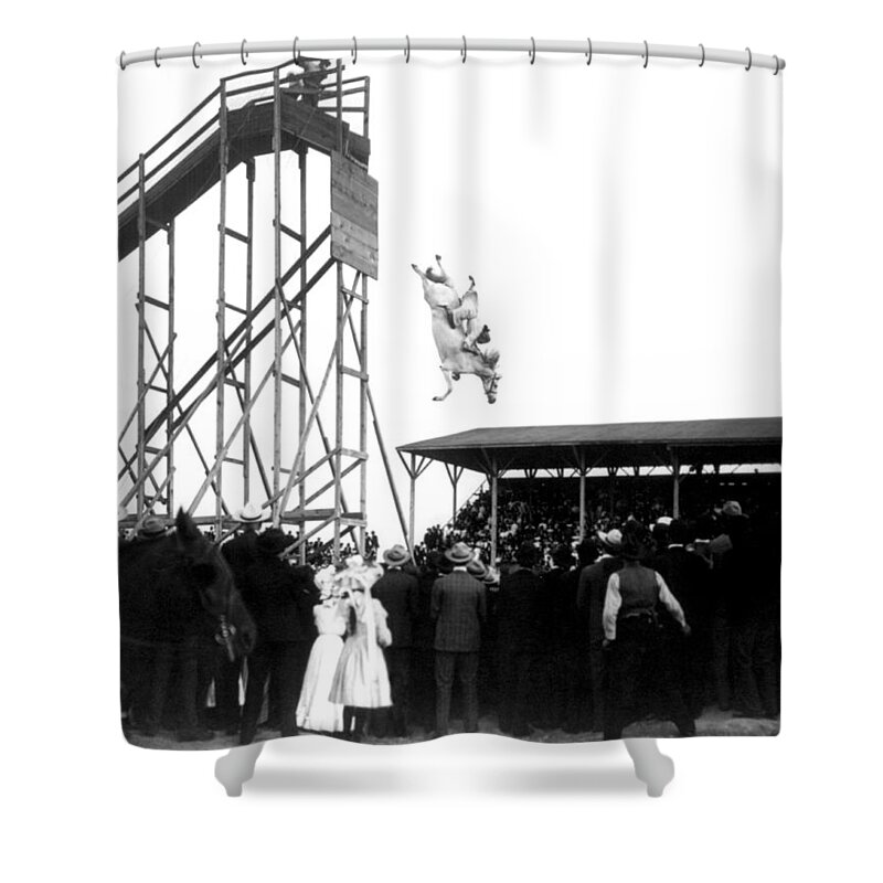 Entertainment Shower Curtain featuring the photograph Diving Horse Stunt, 1905 by Science Source