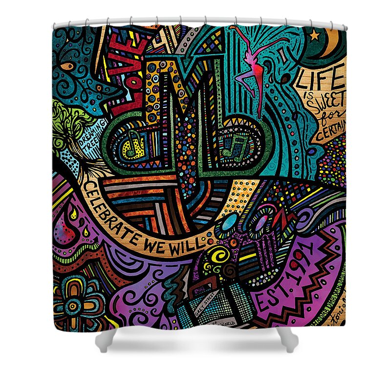 Dave Matthews Band Shower Curtain featuring the digital art DMB LoVE by Kelly Maddern