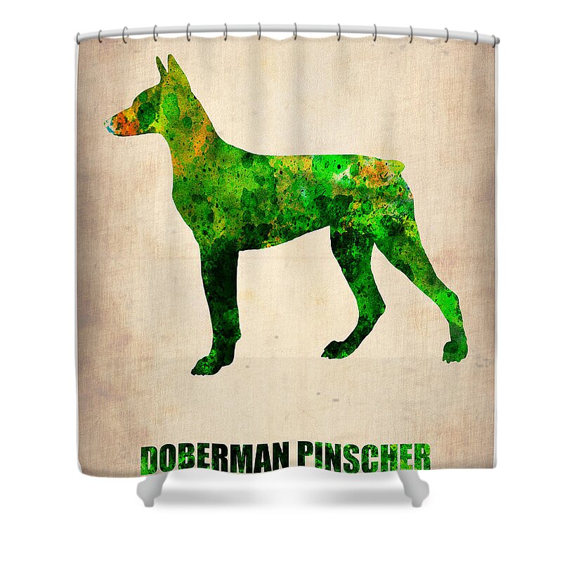 Doberman Pinscher Shower Curtain featuring the painting Doberman Pinscher Poster by Naxart Studio