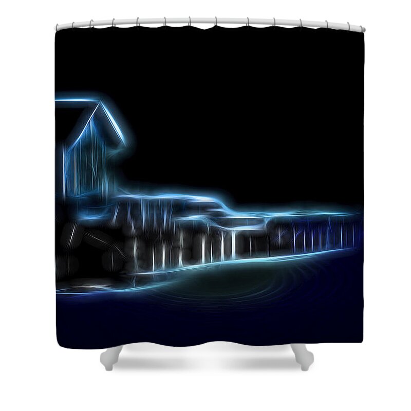 Dock Shower Curtain featuring the digital art Dockside Moonlight by William Horden