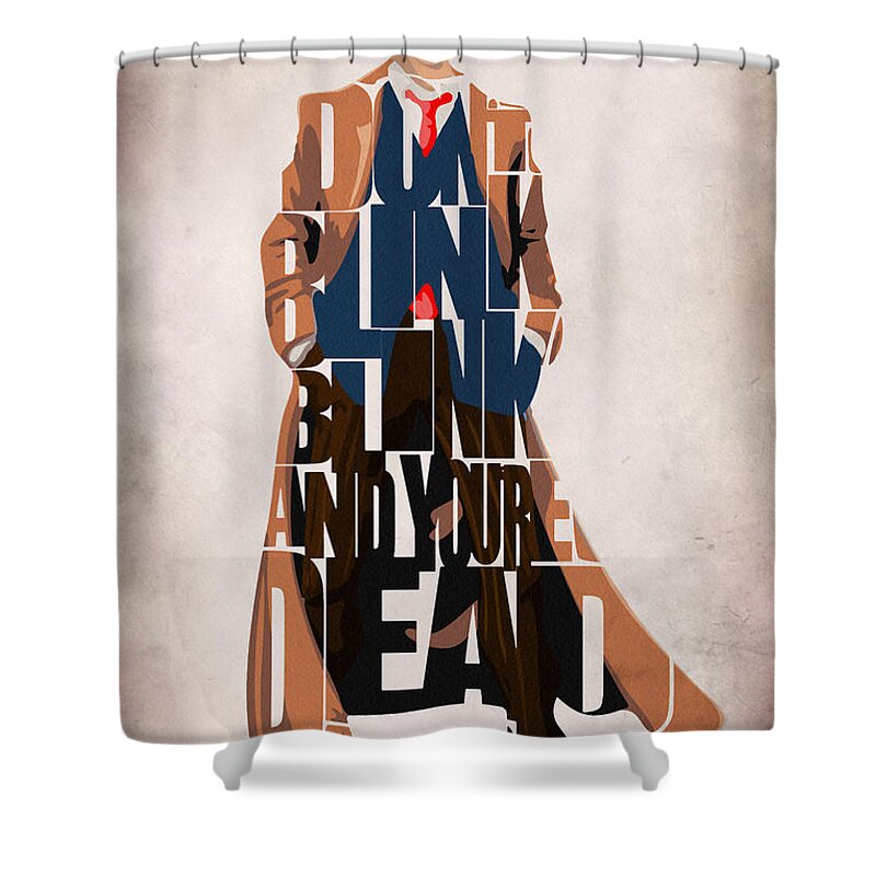 Doctor Who Shower Curtain featuring the painting Doctor Who Inspired Tenth Doctor's Typographic Artwork by Inspirowl Design