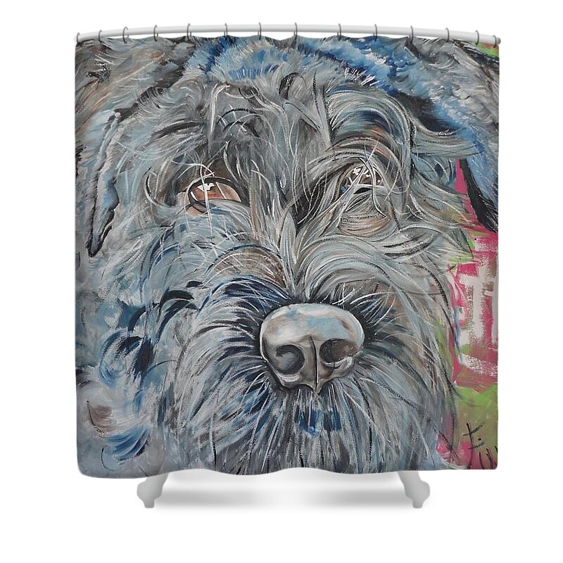 Flanders Shower Curtain featuring the painting DOG of FLANDERS the BOUVIER by PainterArtist FIN