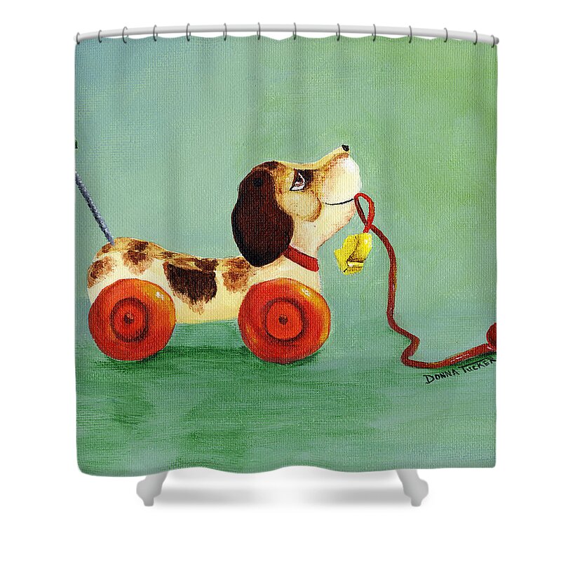 Toy Shower Curtain featuring the painting Dog Pull Toy by Donna Tucker