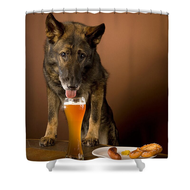 German Shepherd Shower Curtain featuring the photograph Dogs Love Beer by Wolfgang Herath