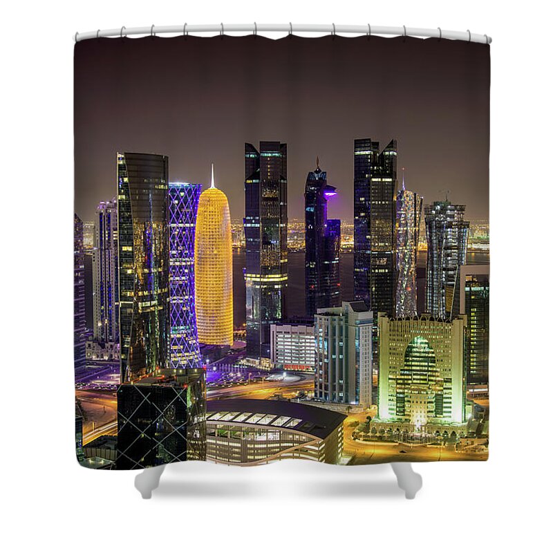 Arabia Shower Curtain featuring the photograph Doha By Night Qatar by Mlenny