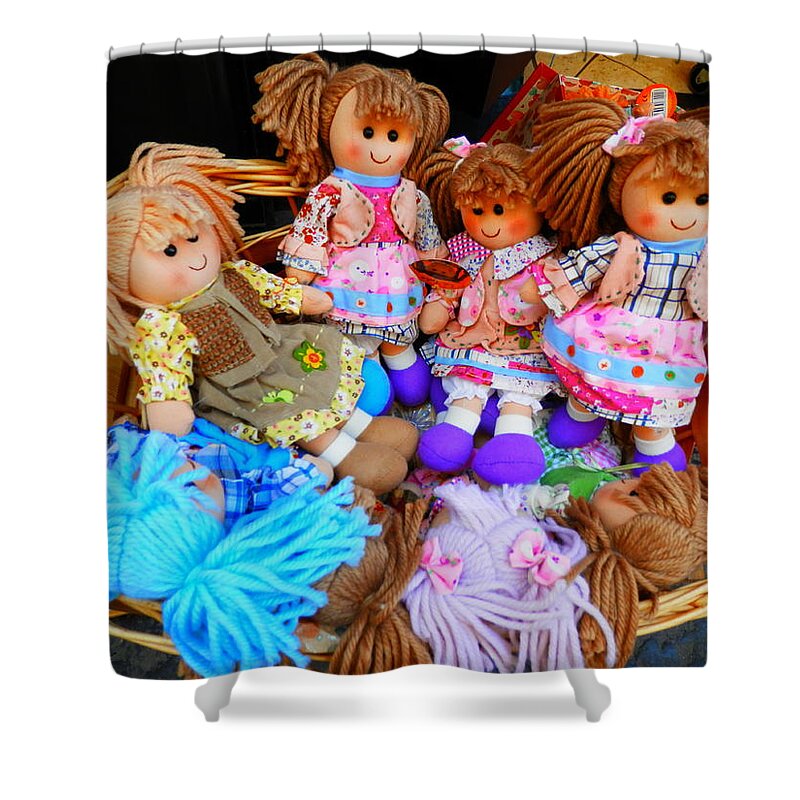 Dolls Shower Curtain featuring the photograph Dolls for Sale 1 by Pema Hou