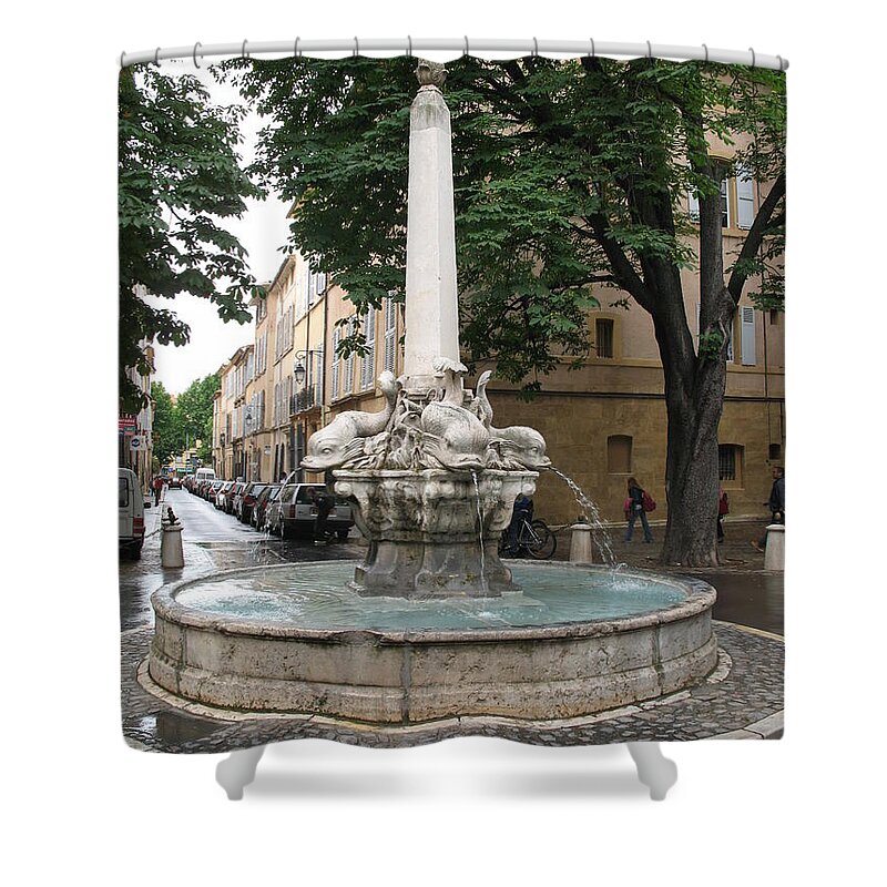 Dolphin Fountain Shower Curtain featuring the photograph Dolphinfountain - Aix en Provence by Christiane Schulze Art And Photography