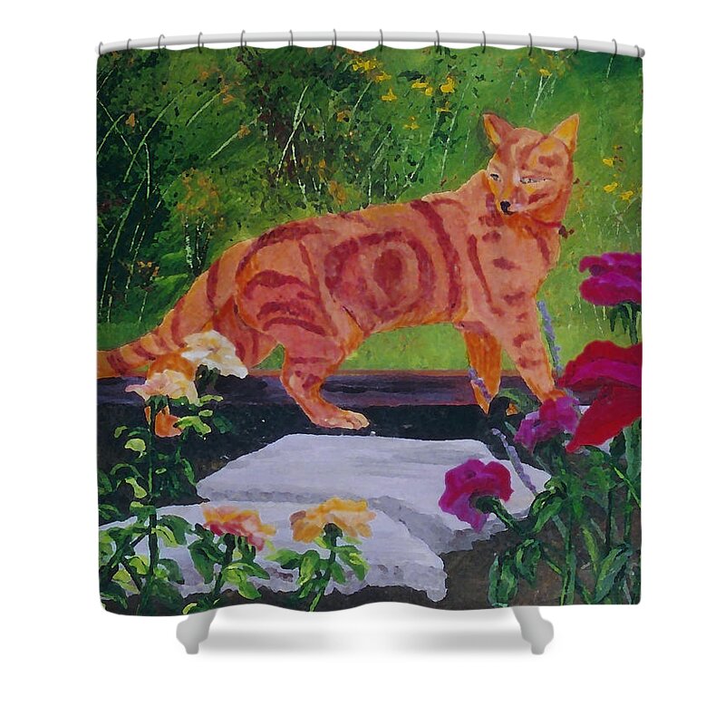 #shere Khan Shower Curtain featuring the painting Domestic Tiger by Gail Daley