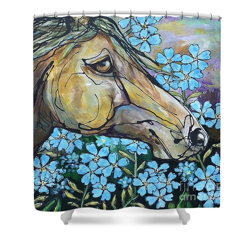 Horse Shower Curtain featuring the painting Don't Forget Me by Jonelle T McCoy