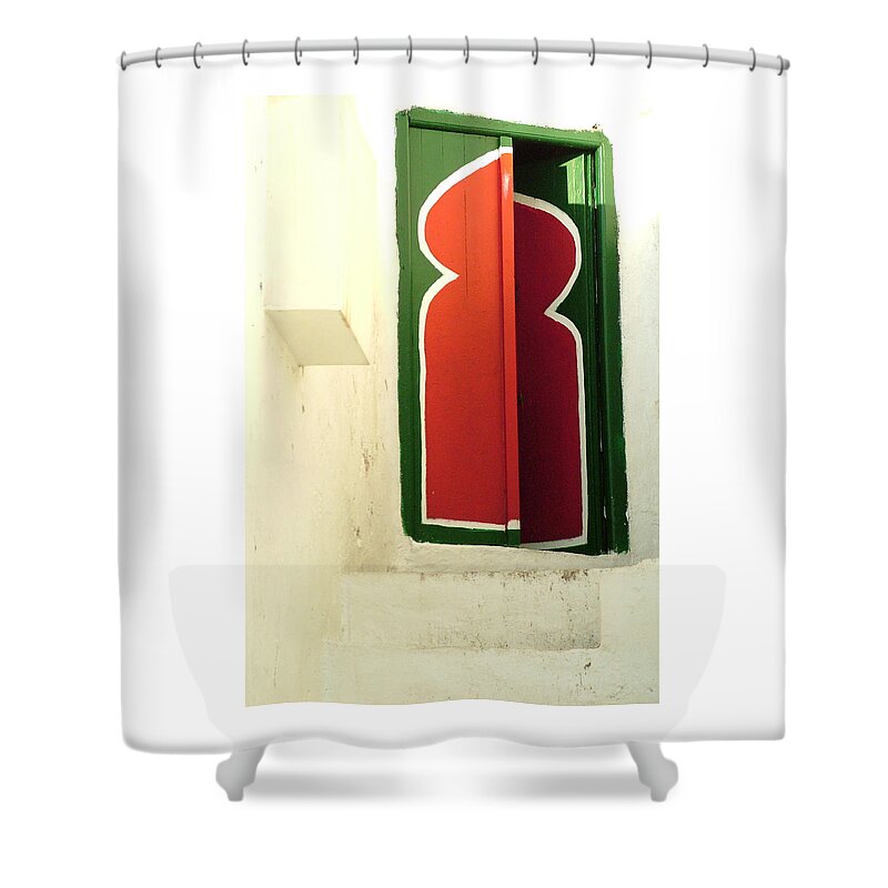 Sidi Bou Said Shower Curtain featuring the photograph Door Looks Misaligned by Donna Corless