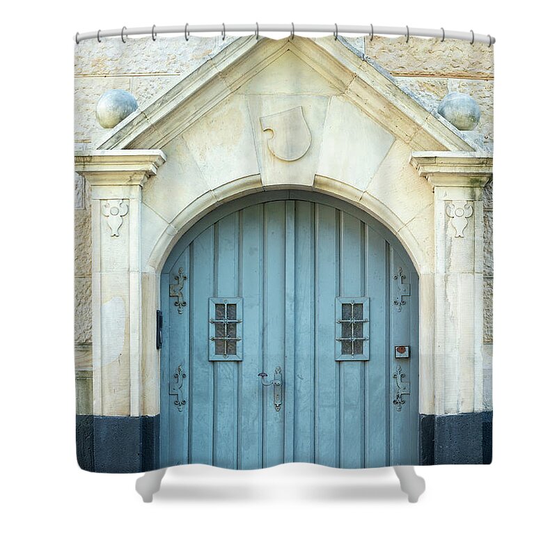 Arch Shower Curtain featuring the photograph Door Of The New City Hall, Hannover by Villy yovcheva