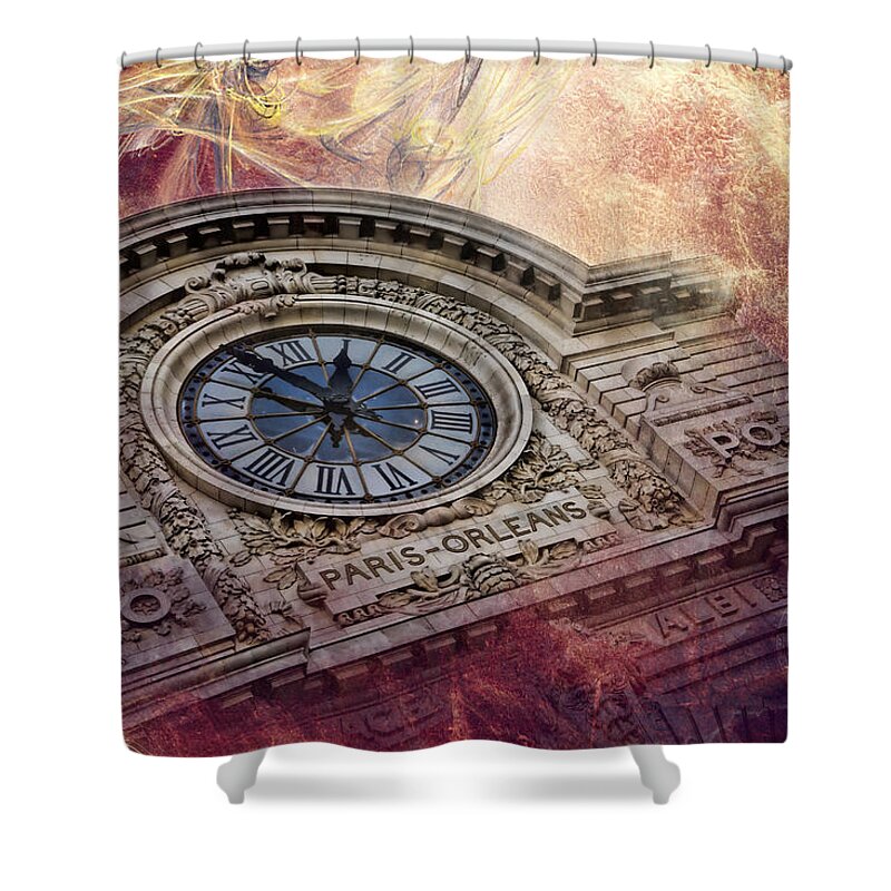 Paris Shower Curtain featuring the photograph D'Orsay Clock Paris by Evie Carrier