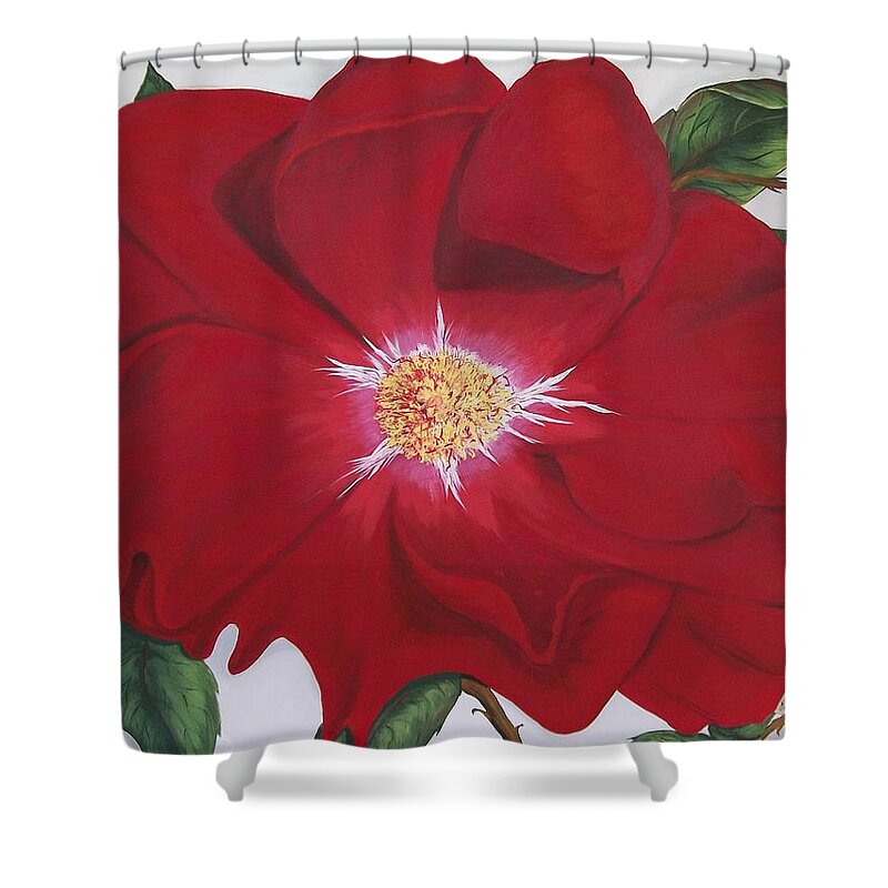 Flower Shower Curtain featuring the painting Dortmund Climber Rose by Sharon Duguay