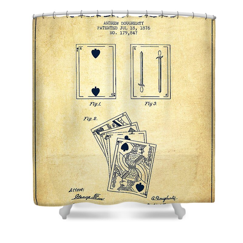 Cards Shower Curtain featuring the digital art Dougherty Playing Cards Patent Drawing From 1876 - Vintage by Aged Pixel