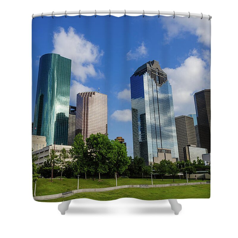 Grass Shower Curtain featuring the photograph Downtown Houston, Texas by Bullcreekstudio.com