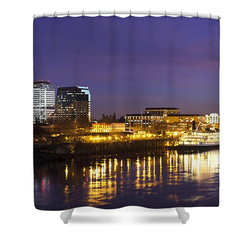 Downtown Shower Curtain featuring the photograph Downtown Sacramento skyline at late dusk by Ken Brown