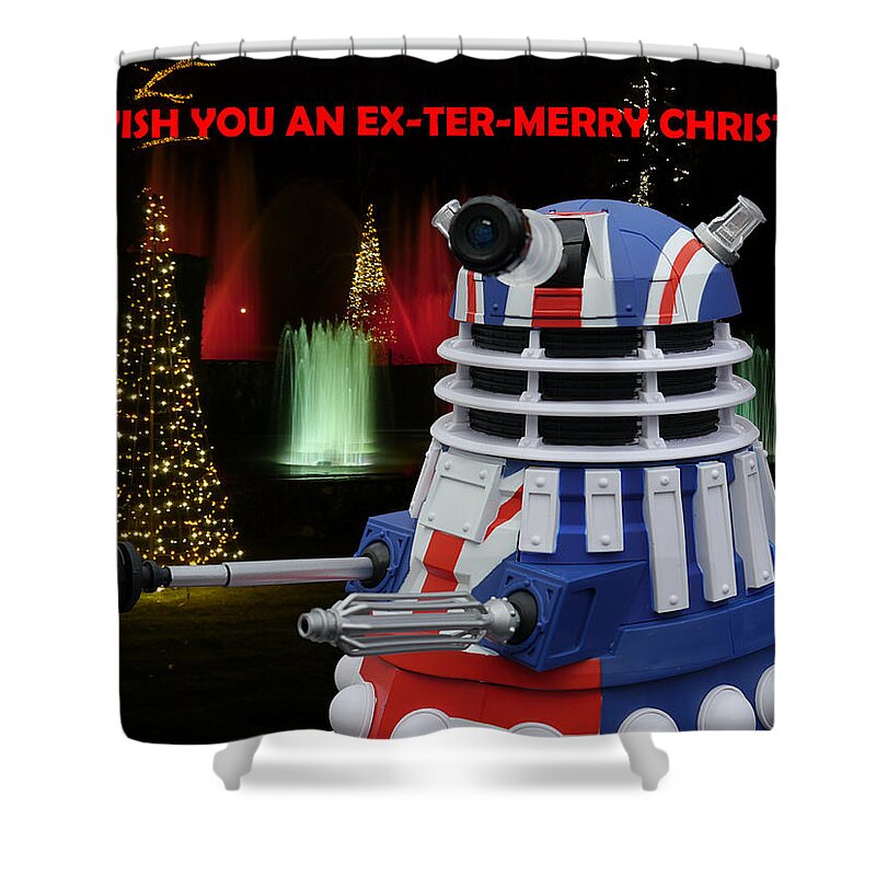 Richard Reeve Shower Curtain featuring the photograph Dr Who - Dalek Christmas by Richard Reeve