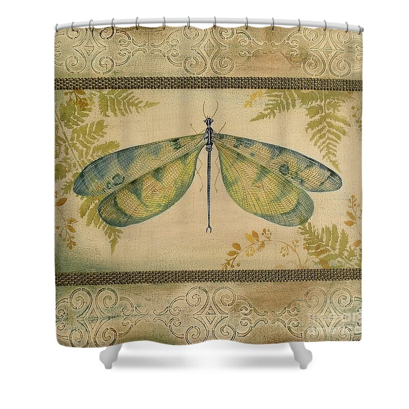 Acrylic Painting Shower Curtain featuring the painting Dragonfly Among the Ferns-1 by Jean Plout