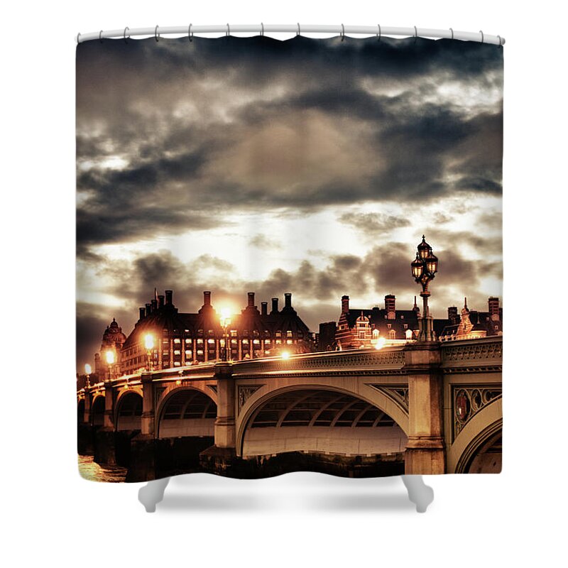 Scenics Shower Curtain featuring the photograph Dramatic Sky, Westminster Bridge, Big by Urbancow